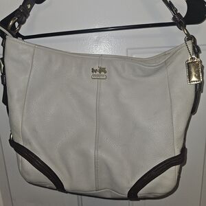 Coach Ivory and Dark Brown Leather Shoulder Bag
